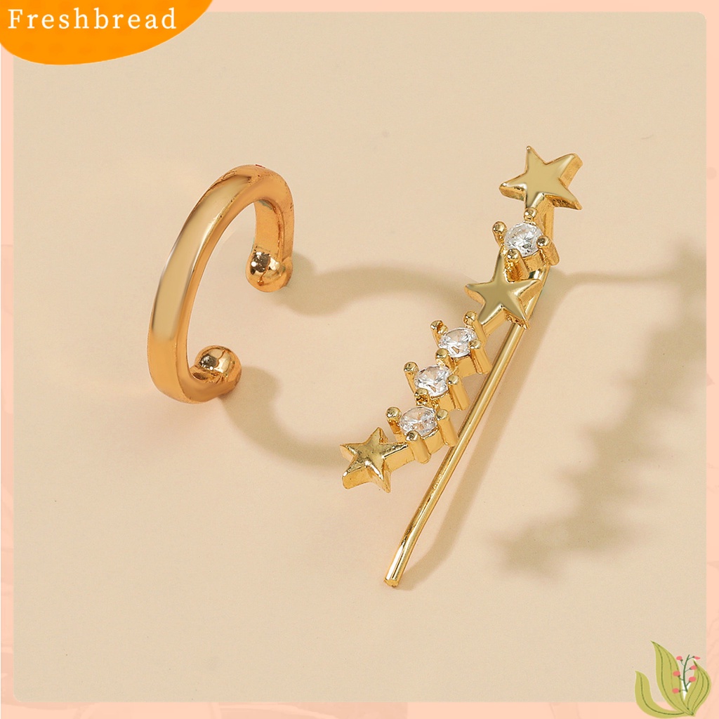 < Freshbread > 2Pcs Klip Anting Bentuk C Berlian Imitasi Wanita Mutiara Imitasi Geometri Bintang Manset Telinga Aksesoris Perhiasan