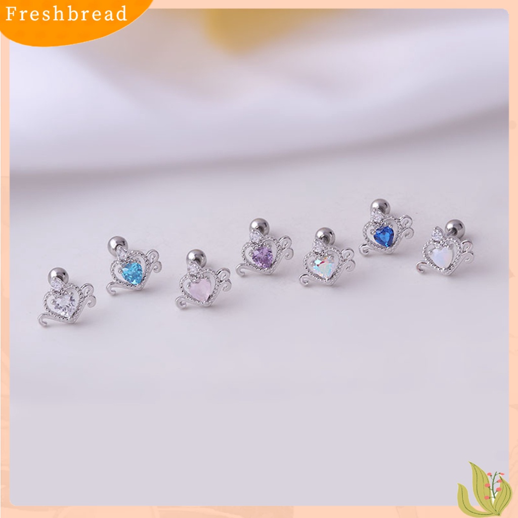 < Freshbread > 1Pc Stud Earring Cubic Zirconia Hias Mengkilap Elegan Geometris Electroplating Wanita Berongga Hati Telinga Stud Tulang Rawan Anting Perhiasan Dekorasi Hadiah Untuk Pacaran