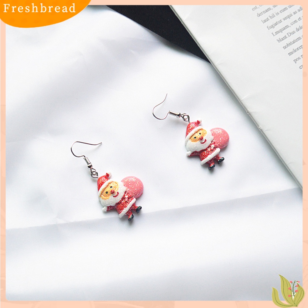 < Freshbread > 1pasang Anting Menjuntai Santa Claus Lucu Wanita Topi Kartun Liontin Anting Kait Untuk Natal