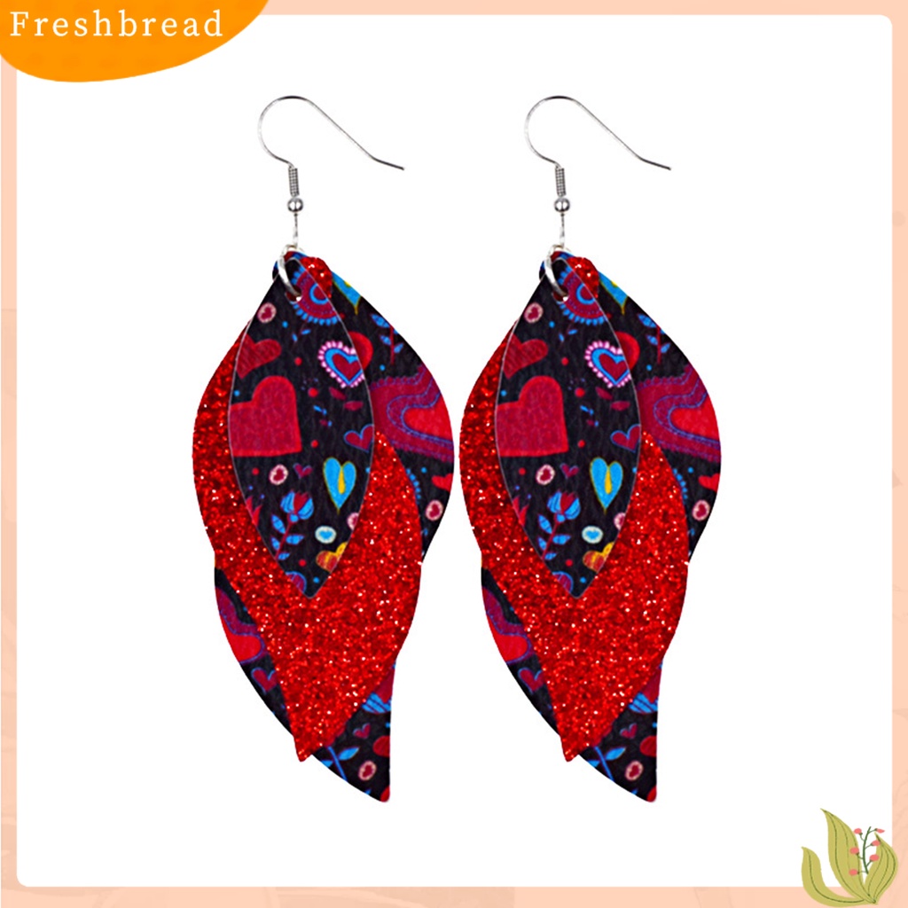 &lt; Freshbread &gt; S-Shaped Leather Earrings Sequin Sparkling Earrings Perhiasan Aksesori Hadiah