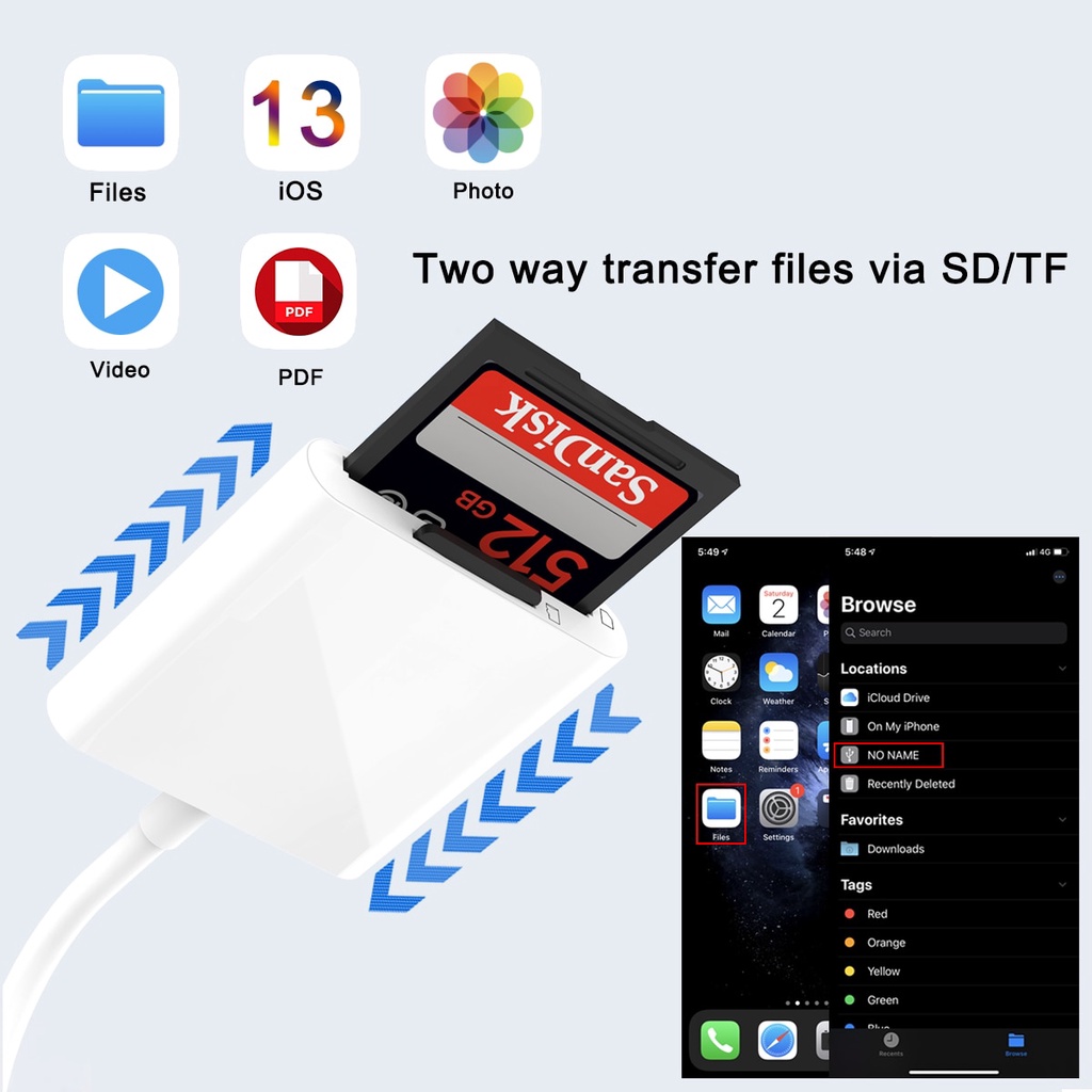 Fonken Adaptor Pembaca Kartu Memori SD TF 3in1 Untuk I-Phone 14 13 12 8Pin Ke SD TF Card Reader Konverter Data Untuk Ios13 Di Atas Kamera SD Card Reader