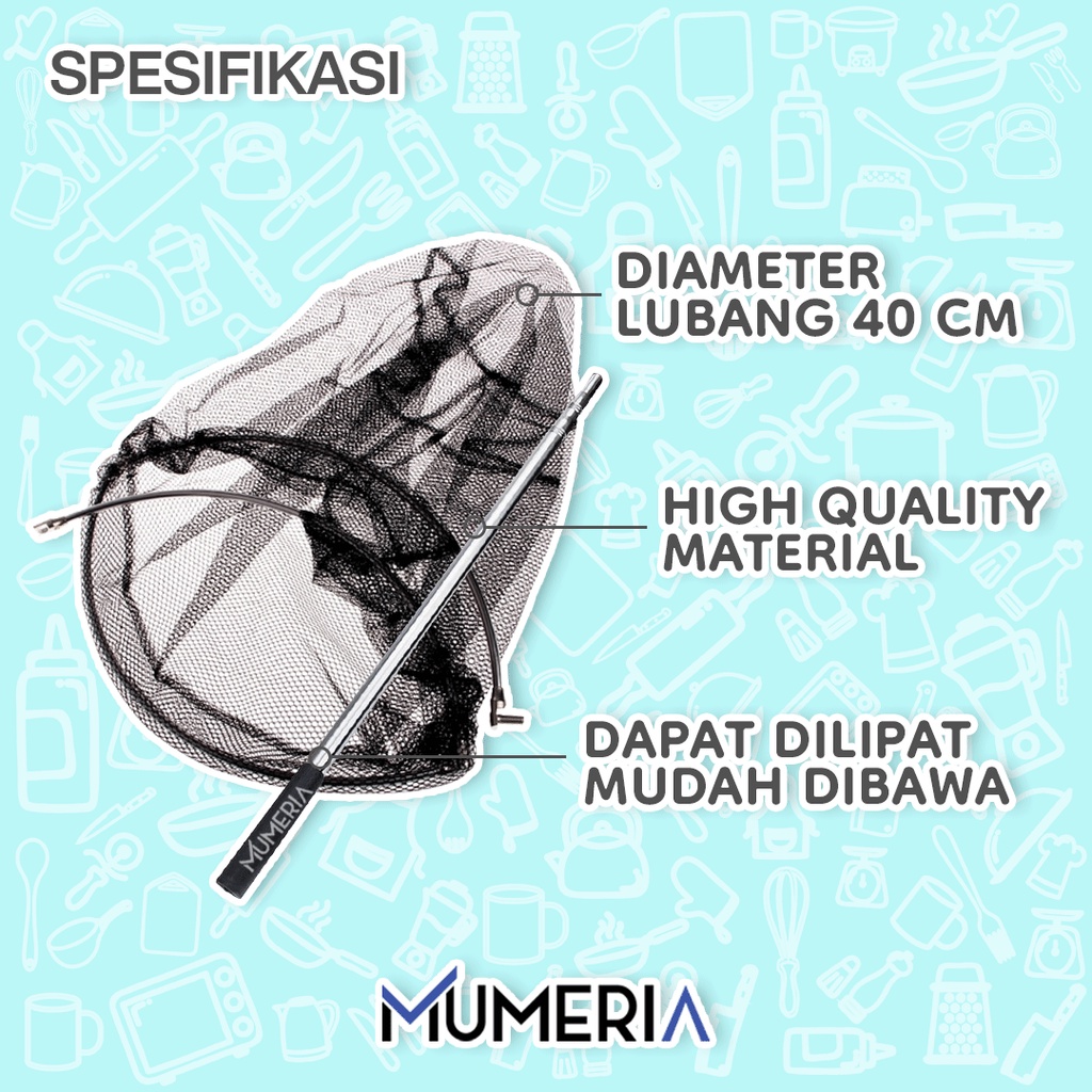 Jaring Serokan Seseran Lamit Pancing Ikan Udang Kepiting Lipat Bulat Gagang Telescopic Fishing Net Pole Aluminium 1,5 1,7 2,1 Meter