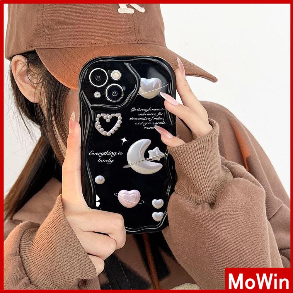 For iPhone 14 Pro Max iPhone Case 3D Curved Edge Wave Glossy Black TPU Airbag Shockproof Camera Cover Stars Moon Compatible with iPhone 13 Pro max 12 Pro Max 11 xr xs max 7Plus