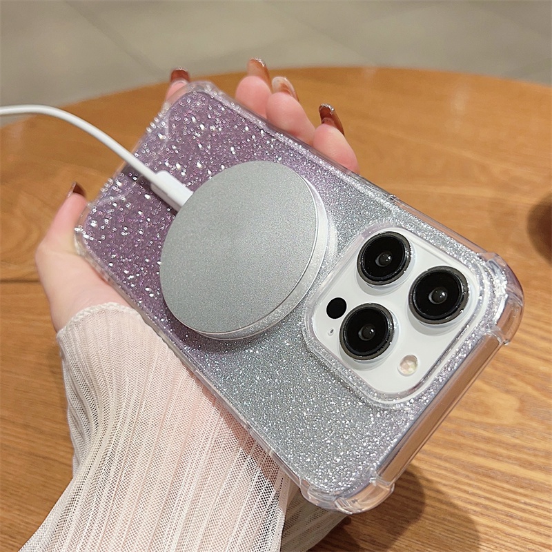 IPHONE Empat Sudut Glitter Anti Jatuh Bisa Di Magnet Cas Hp Mobil Iphone11 12 13 14 Pro Max Plus Case Cover