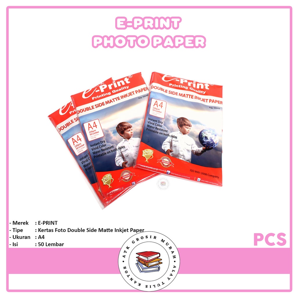 

E-PRINT - Photo Paper Double Side A4 220gsm 50S - Pcs