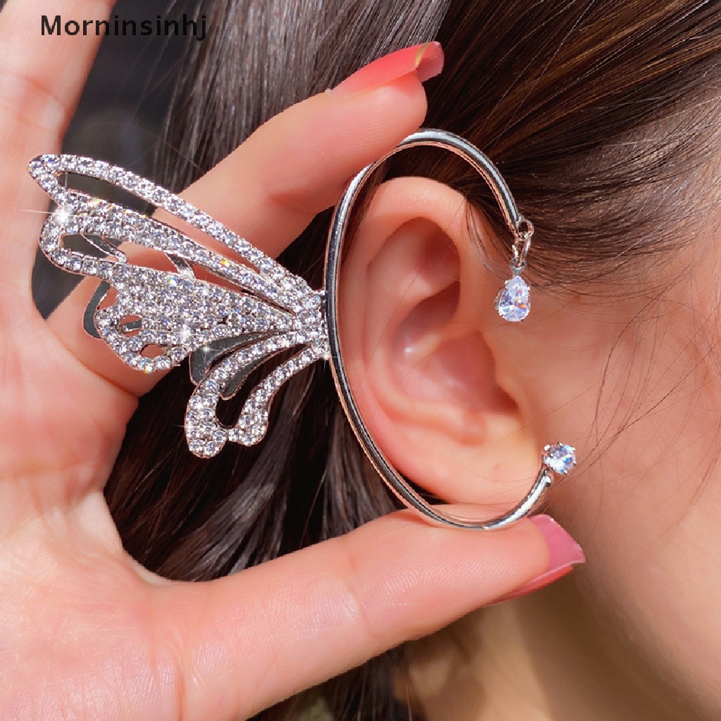 Mornin Trend Shiny Butterfly Crystal Ear Clip Untuk Wanita Perempuan Logam Kristal Bentuk C Ada Anting Telinga Berkilau Klip Earrings Perhiasan Pernikahan id