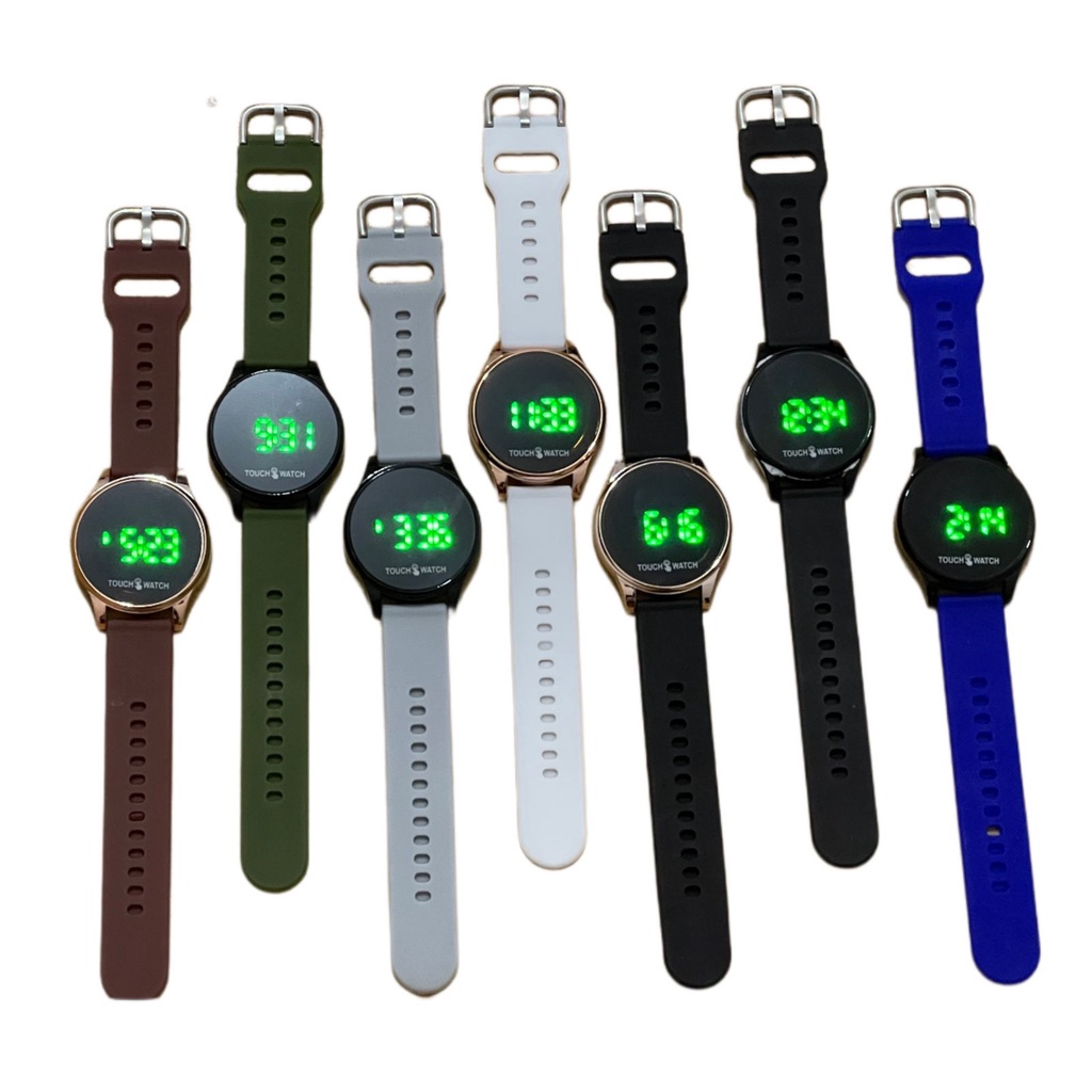 Jam Tangan Digital Touch Watch Segi Strap Rubber TS-01 BULAT (G_W)