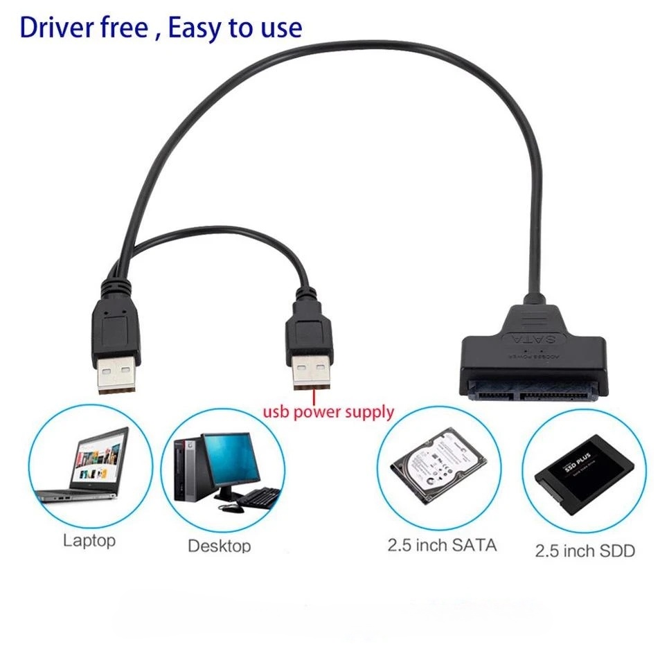 Dual-head USB2.0 to SATA Easy Drive Line/0.34m USB SATA Cable Converter Hard Drive Adapter/Untuk SSD 2.5/3.5 inch/HDD Laptop/Komputer Aksesoris