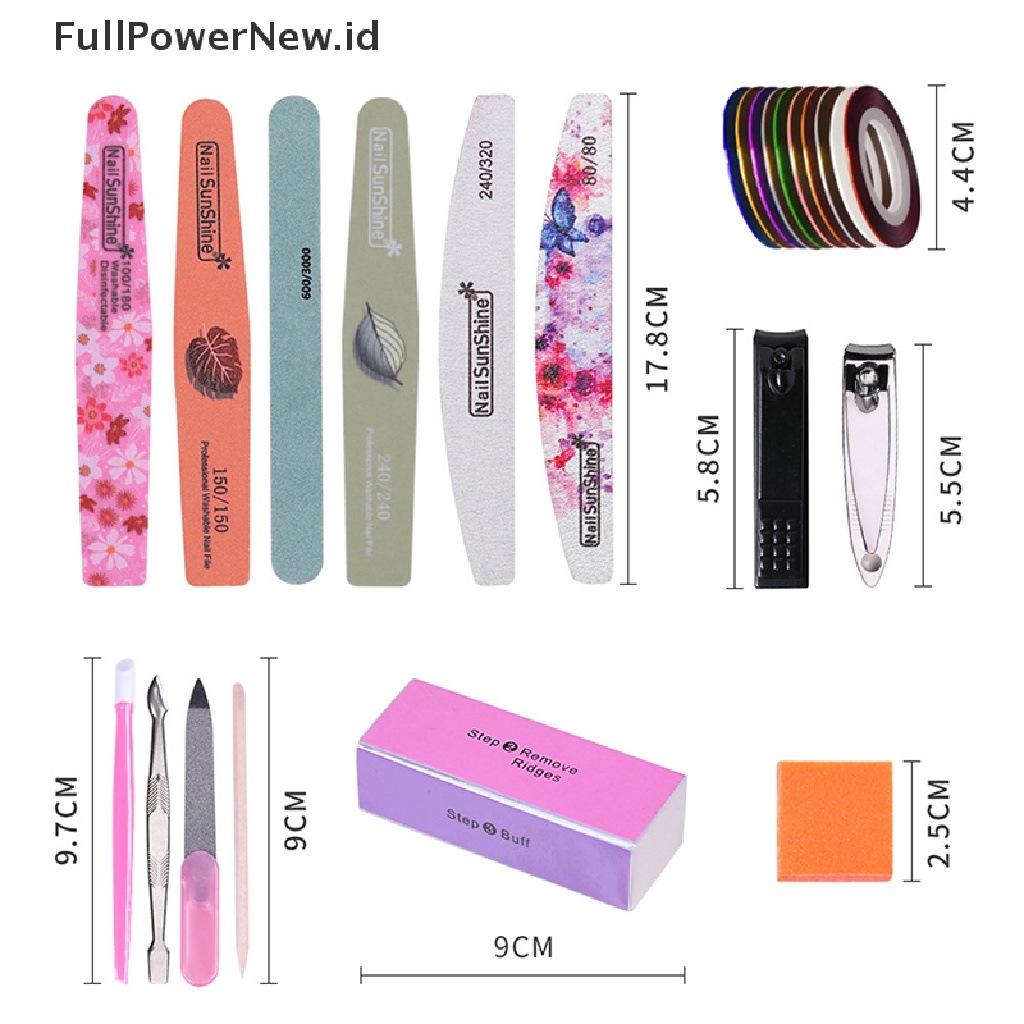Power 21Pcs Nail Manicure Set Alat Perawatan Kuku Pedicure Files Buffer Spons Blok ID