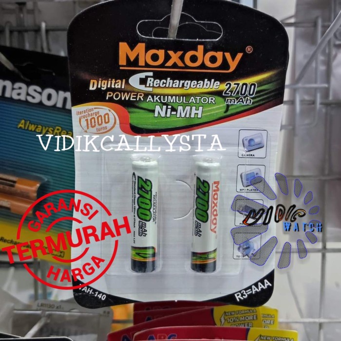 Batu Battery baterai A3 AAA Maxday 2700mAh Rechargeable Cas isi 2 PCS