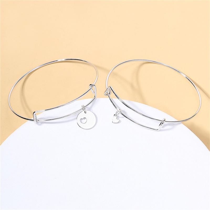 2pcs/set Wanita Fashion Jantung Gelang Set Paduan Gelang Set