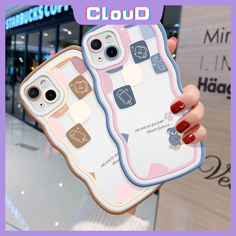 Casing Hp Couple Redmi 9A 10C A1 10A 9 9T 10 A1+9C Note8 9 11 10 11s 10s 9s 11Pro 10Pro Max Mi 11T Pro POCO X3 NFC Pro M3 Kartun Lucu Beruang Kisi Wavy Edge Soft Tpu Sarung