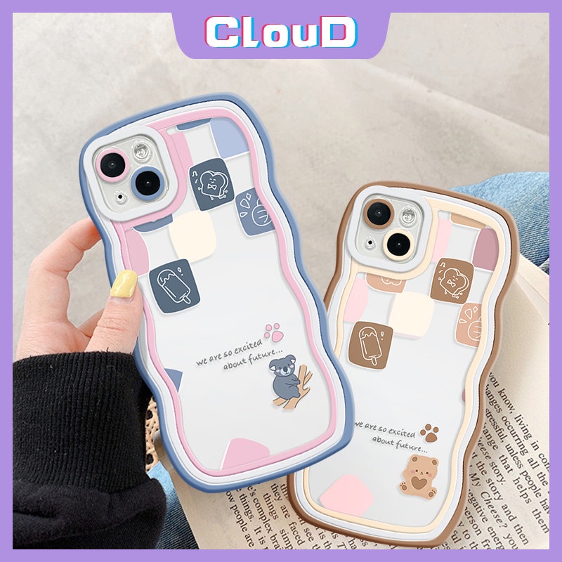 Infinix Hot 11s 20 10s 12i 10Lite 12 Pro 20s 11s NFC Hot 10T 9 8 11 10 Play Note 8 12Pro 12 G96 10Pro 12 2023 Smart5 4 6 Plus Couple Kartun Beruang Lucu Wavy Edge Soft Lattice Sarung