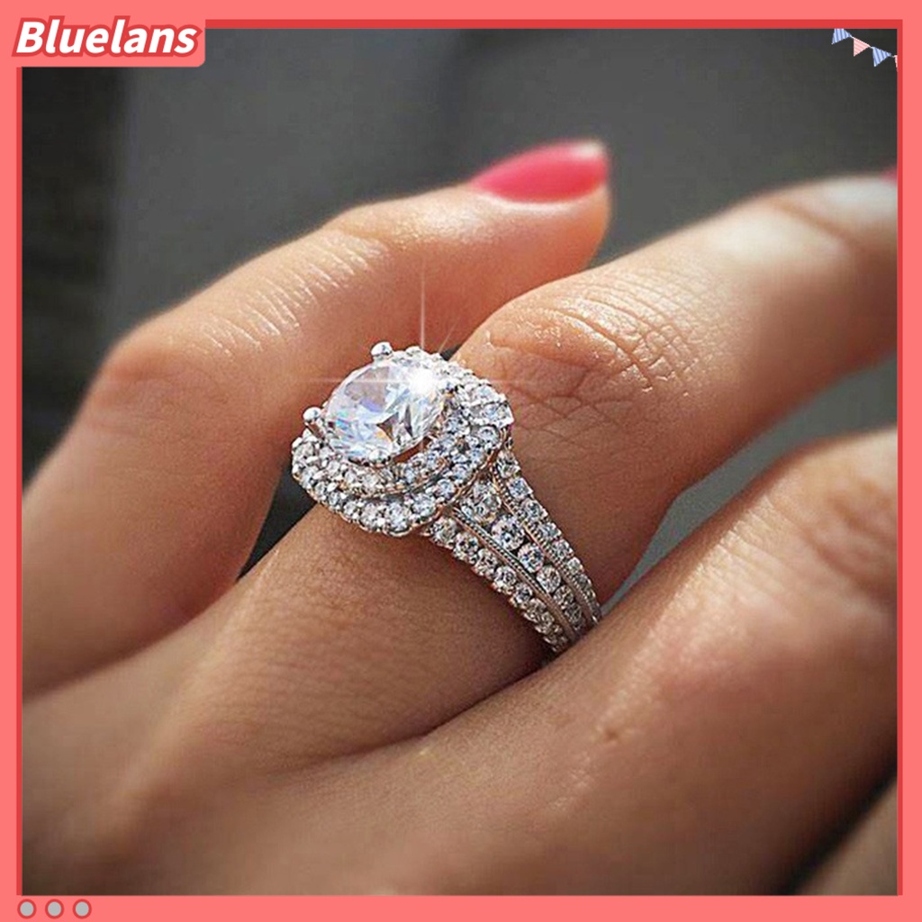 {In Stock} Cincin Wanita Berlian Imitasi Hias Tidak Luntur Ringan Lapisan Ganda Lingkaran Pernikahan Untuk Ulang Tahun