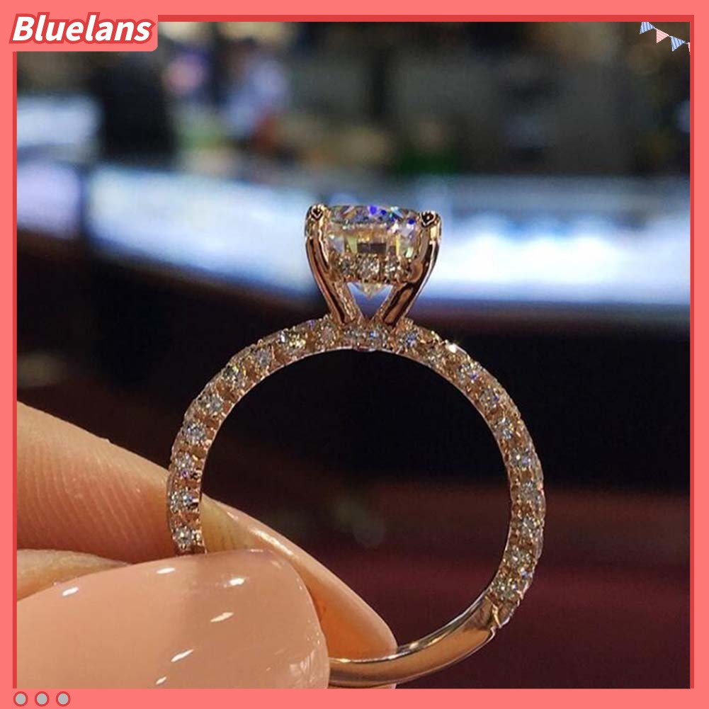 {In Stock} Glitter Bulat Berlian Imitasi Bertatahkan Band Jari Cincin Pengantin Pernikahan Perhiasan Hadiah