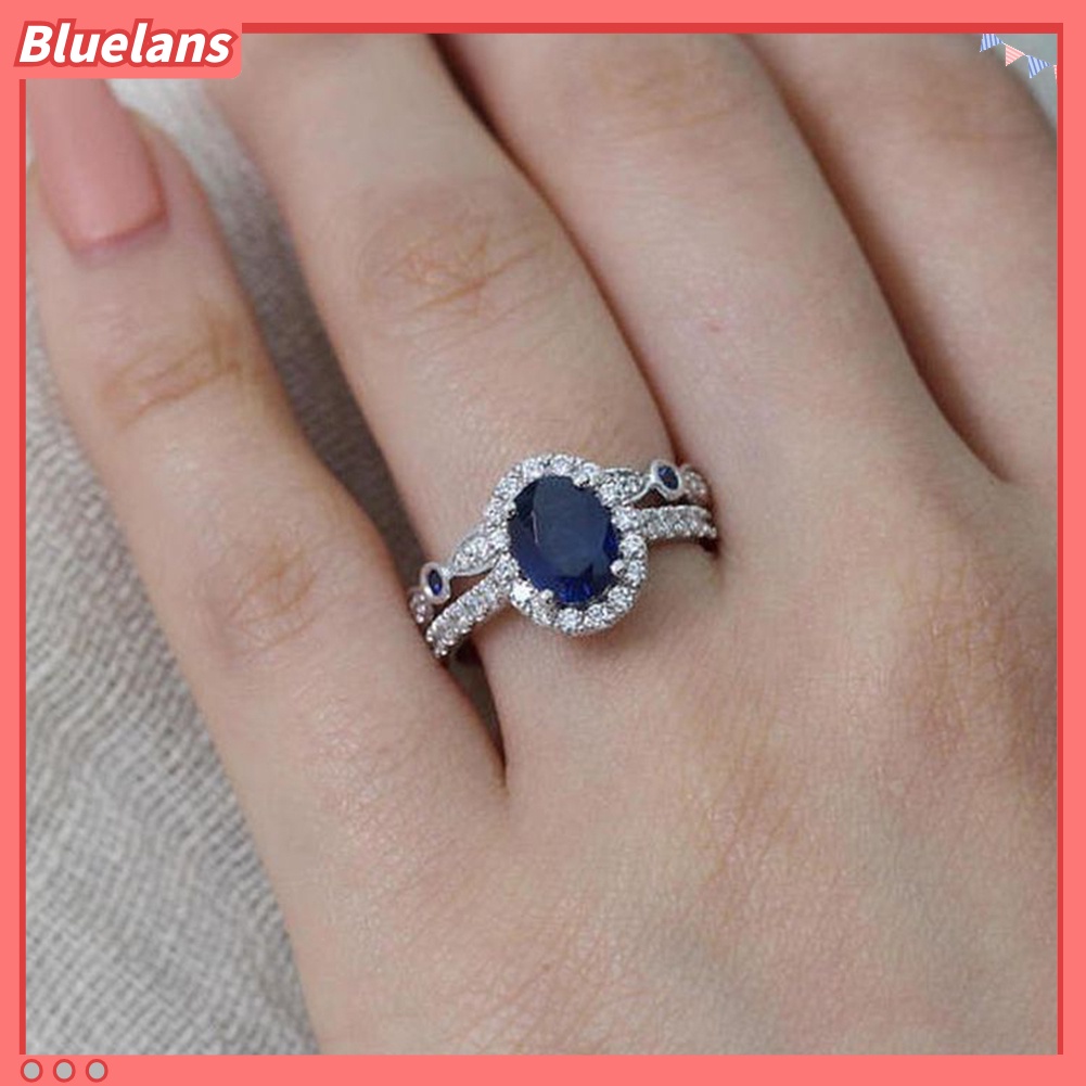 {In Stock} Wanita Safir Imitasi Berlapis Perak Jari Cincin Pengantin Pernikahan Perhiasan Dekorasi Hadiah