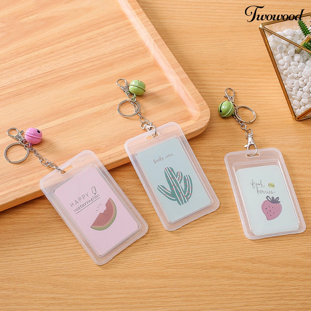 Twowood Card Holder Casual Tiny Bell Anti-ic Transparan Kartun Unisex ID Card Gantungan Kunci Case Tas Untuk Pelajar