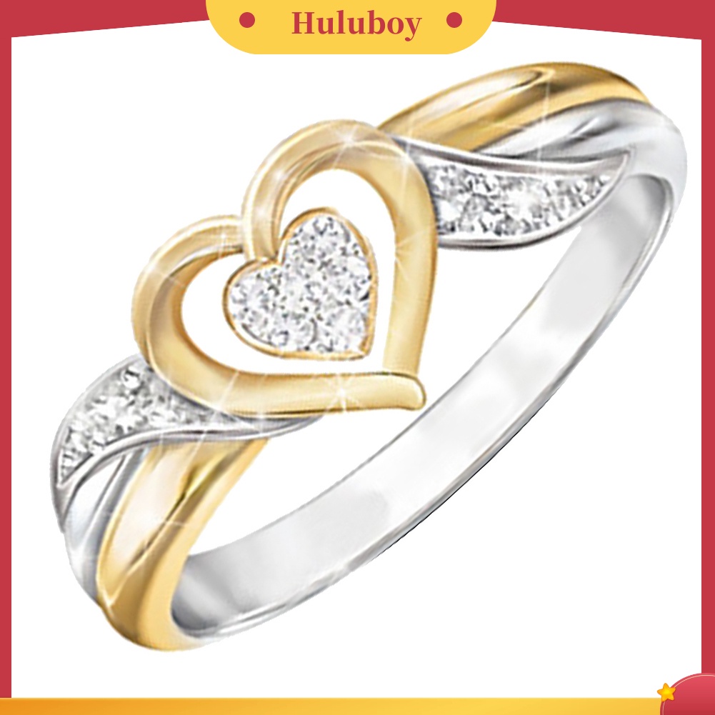 {Ready Stock} Shiny Wanita Berlian Imitasi Berongga Cinta Hati Jari Cincin Perhiasan Pertunangan Pernikahan