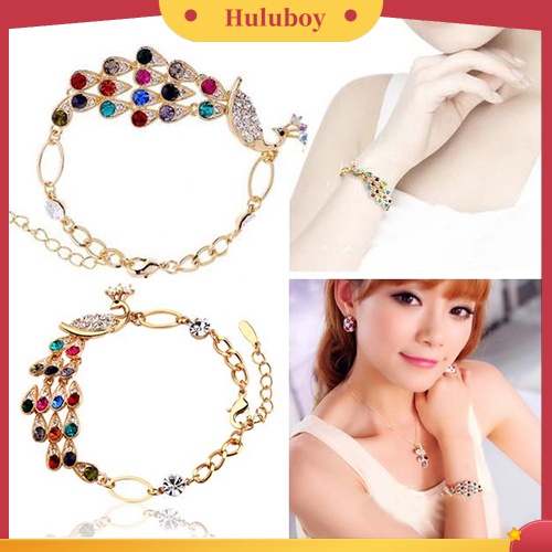 {Ready Stock} Perhiasan Gelang Bangle Rantai Burung Merak Berlian Imitasi Antik Wanita