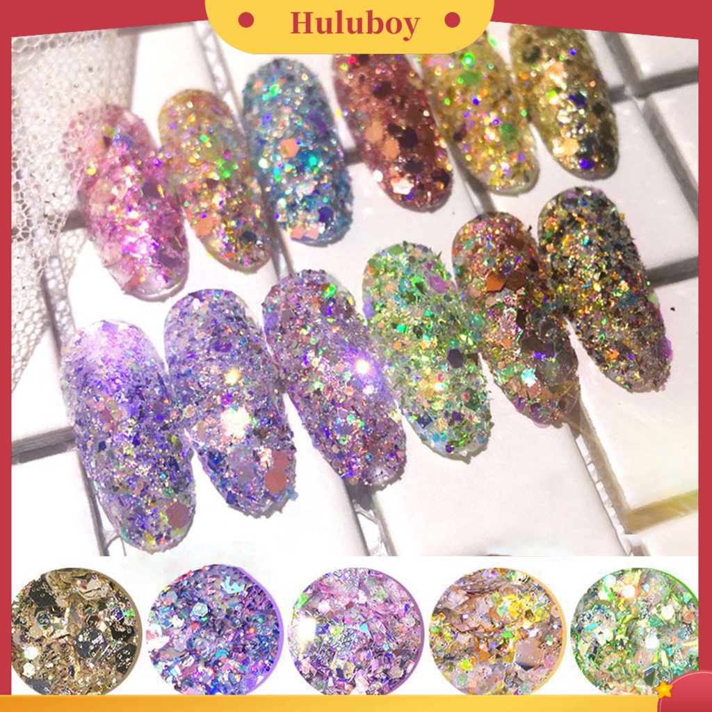 {In Stock} 1toples Kuku Glitter Serpihan Hexagon Berbentuk Ultra-Tipis Anti-Retak Warna Campur Sequin Nails Art Dekorasi Serpihan Untuk Kecantikan