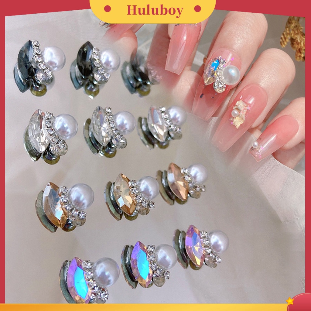 {In Stock} 5 Pcs Kuku Berlian Imitasi Mengkilap Glitter Tiga Dimensi Berkilau DIY Faux Kristal Mata Kuda Besar Mutiara Imitasi Rantai Kuku Dekorasi Wanita Pasokan