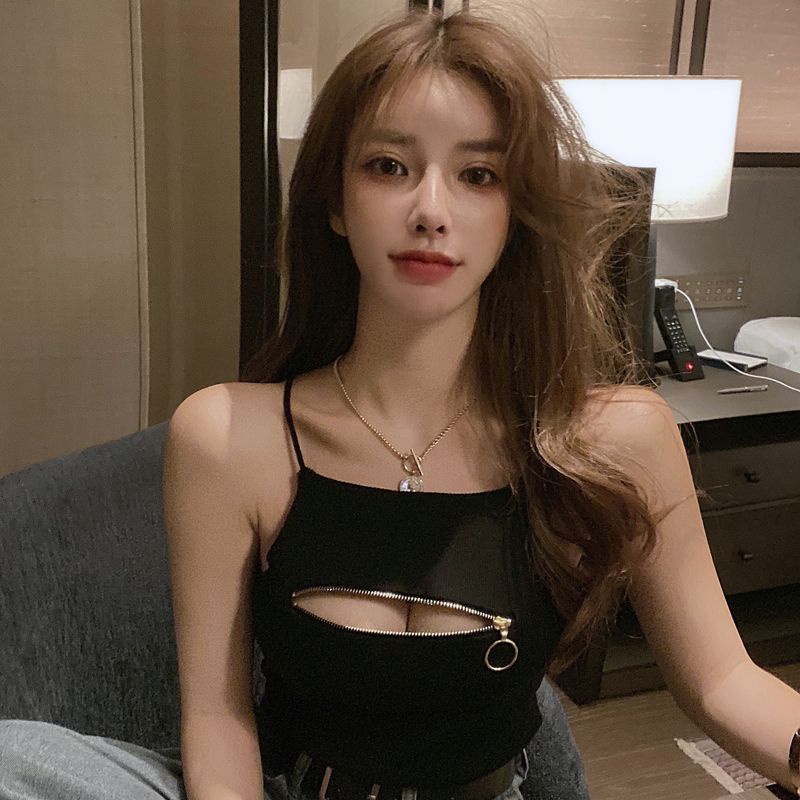 Red Hati-hati mesin ritsleting dada suspender hot girl sexy top musim panas wanita gaya baru pakaian luar budidaya diri all-match kecil rompi pasang
