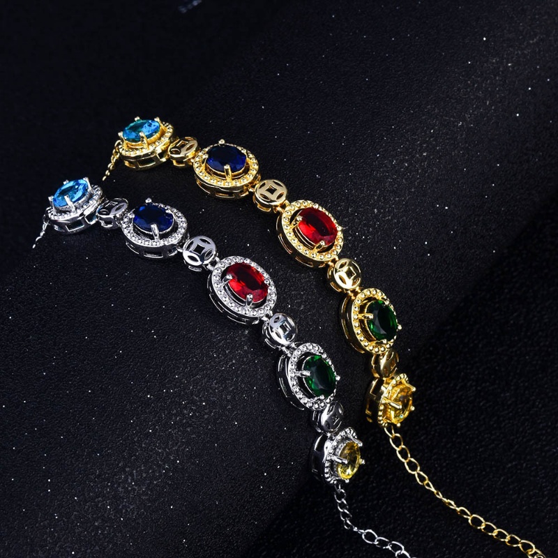 Goldkingdom Aksesoris Perhiasan Fashion Ready Stock Set Gelang Batu Permata Berwarna Gelang Ruby Warna-Warni Lapis Emas Kuning