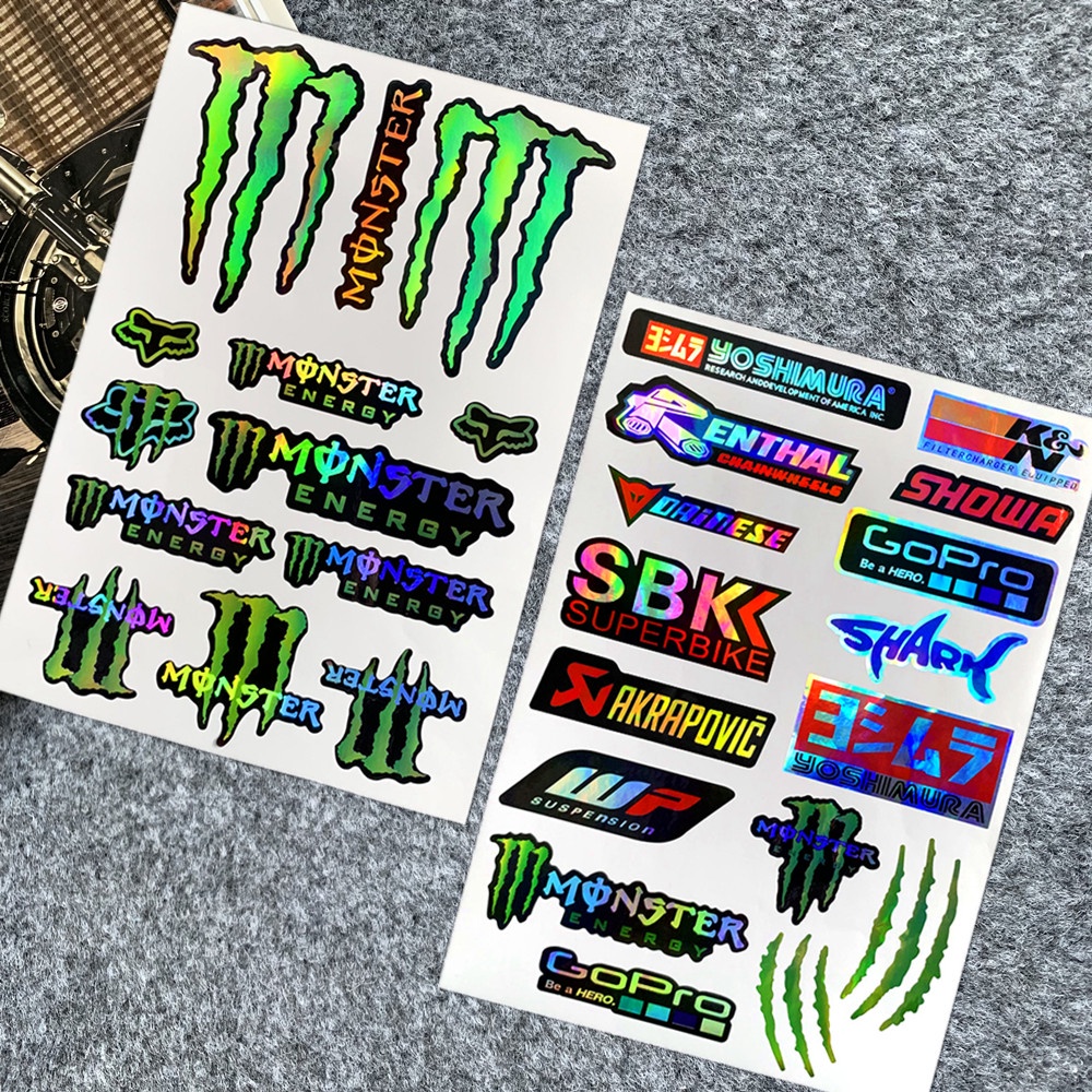 Motor Laser Sidebar Reflektif Decal SBK Hiu NGK Merah-bull HRC Sepeda Vinyl Roda Motocross Fender Dekorasi Laser Helm Stiker Untuk HONDA KAWASAKI