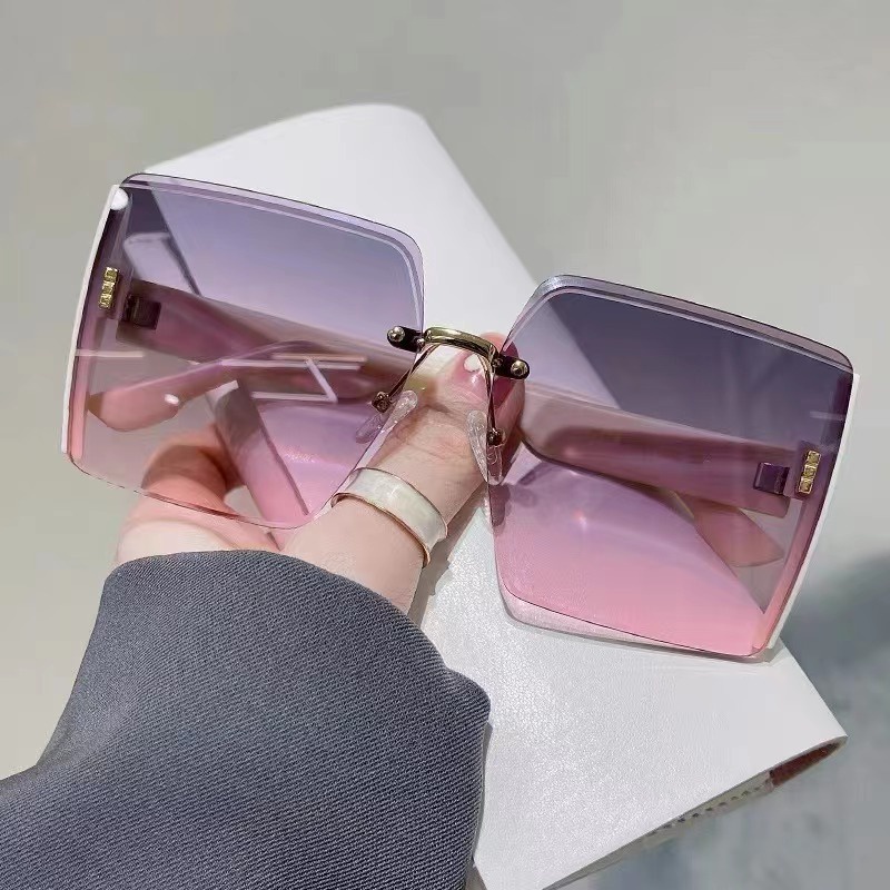 Fashion Frameless Trimmed Square Sunglasses Untuk Wanita/Pria Kacamata Hitam Tanpa Bingkai Perlindungan UV