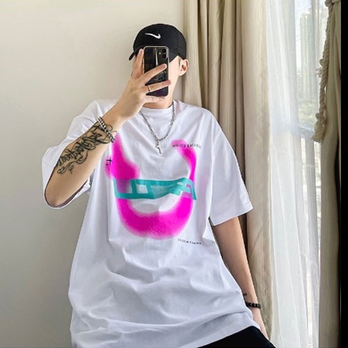 2023 SPRING AND AUTUMN TIDE STAR PRINTED LETTERS SHORT-SLEEVED LARGE T-SHIRT