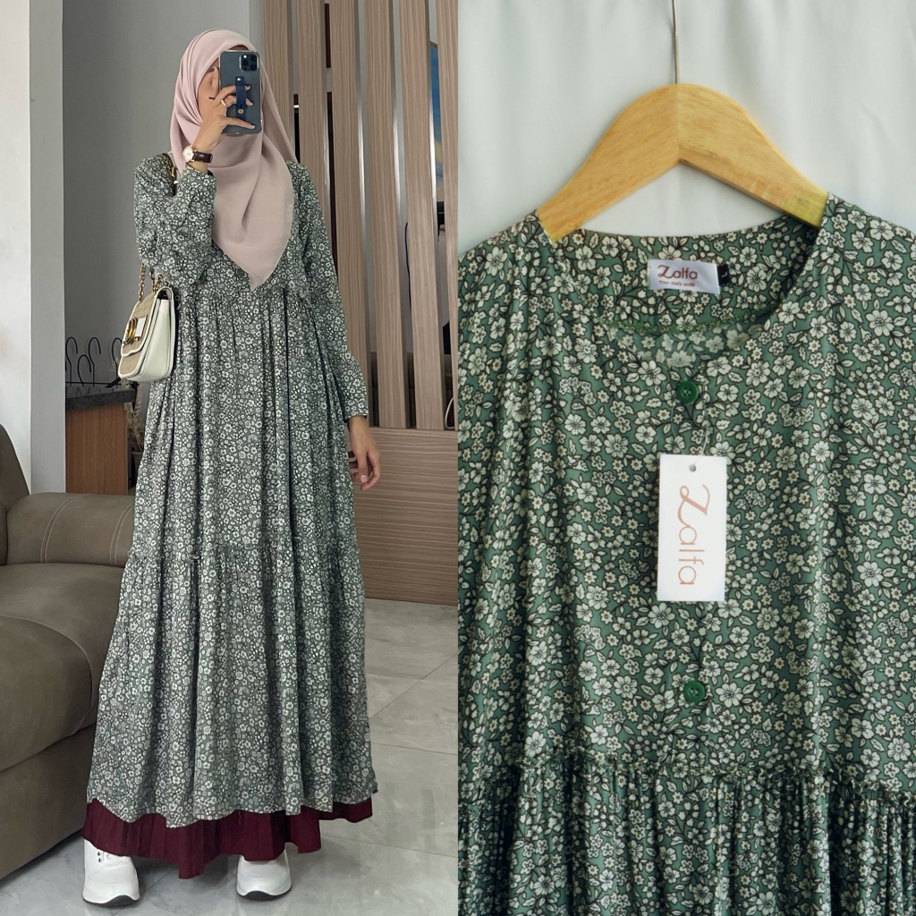 Terbaru ✨ Homedress Muslim Rafela Dress By Zalfa Outfit Gamis Rayon Motif Bunga Ada✅ / Nazareth Gami