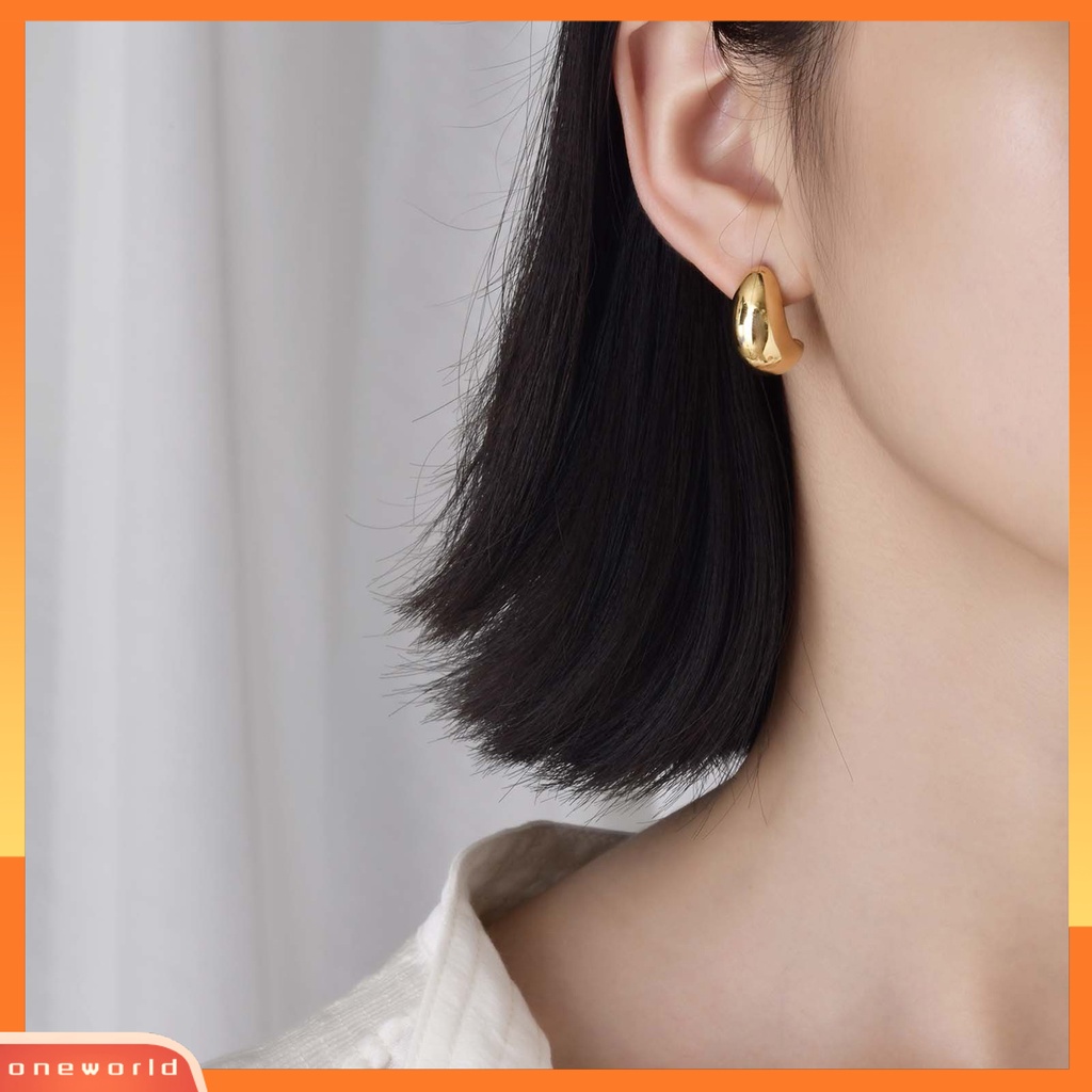 [OWR] 1pasang Ear Studs Retro Stainless Steel Dipoles Hypoallergenic Minimalis Open Hoop Metal Lingkaran Anting Perhiasan Fashion