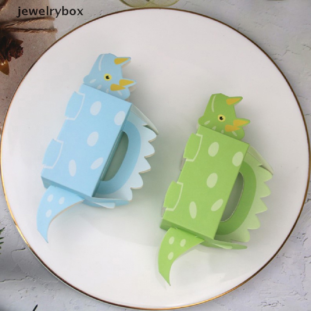 [jewelrybox] 10pcs Dinosaurus Pesta Biru Hijau Kotak Kue Kering Baby Shower Candy Box Gift Packing Butik