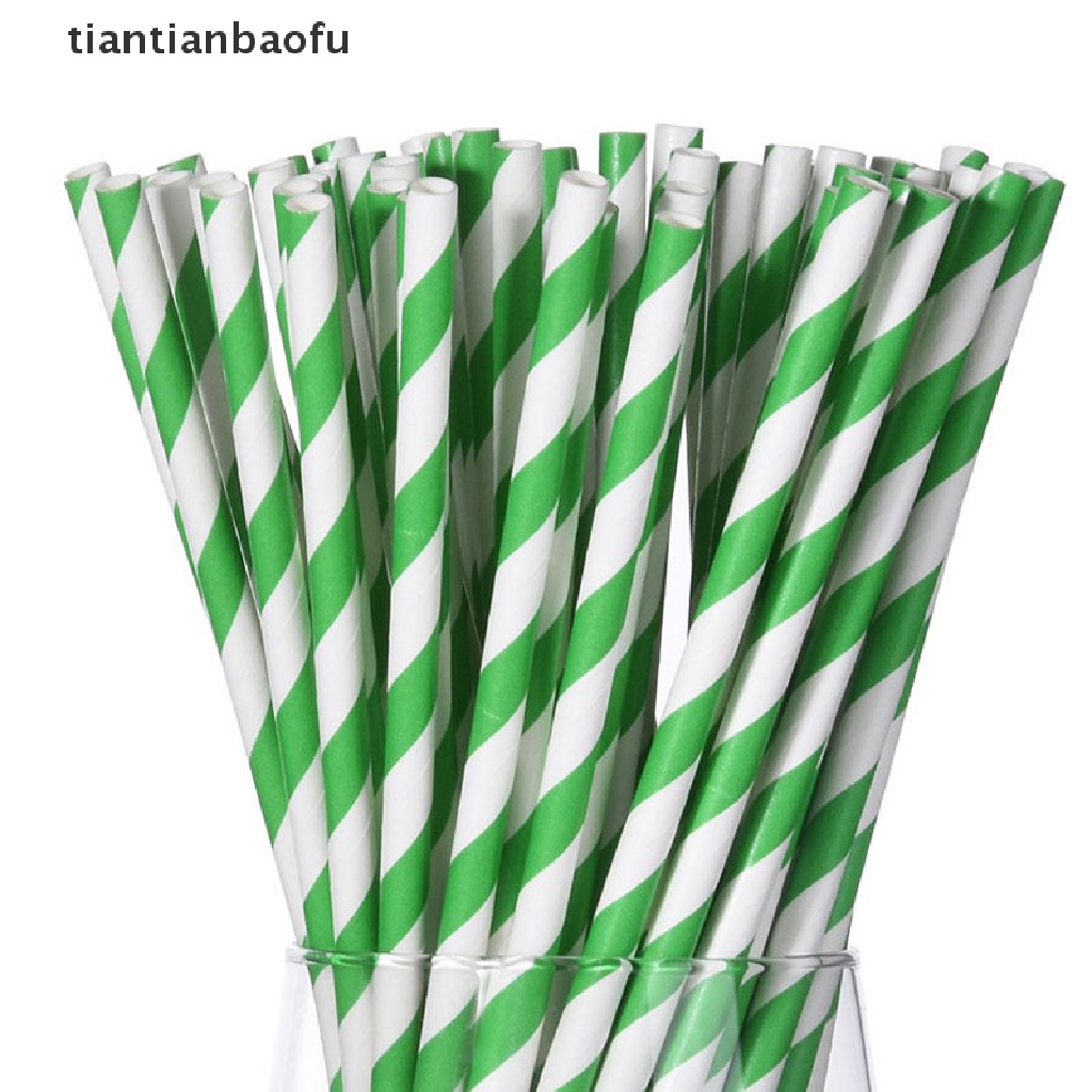 [tiantianbaofu] 25pcs/set Biodegradable Stripes Paper Straw Pink Stripes Sedotan Minum Dekorasi Butik