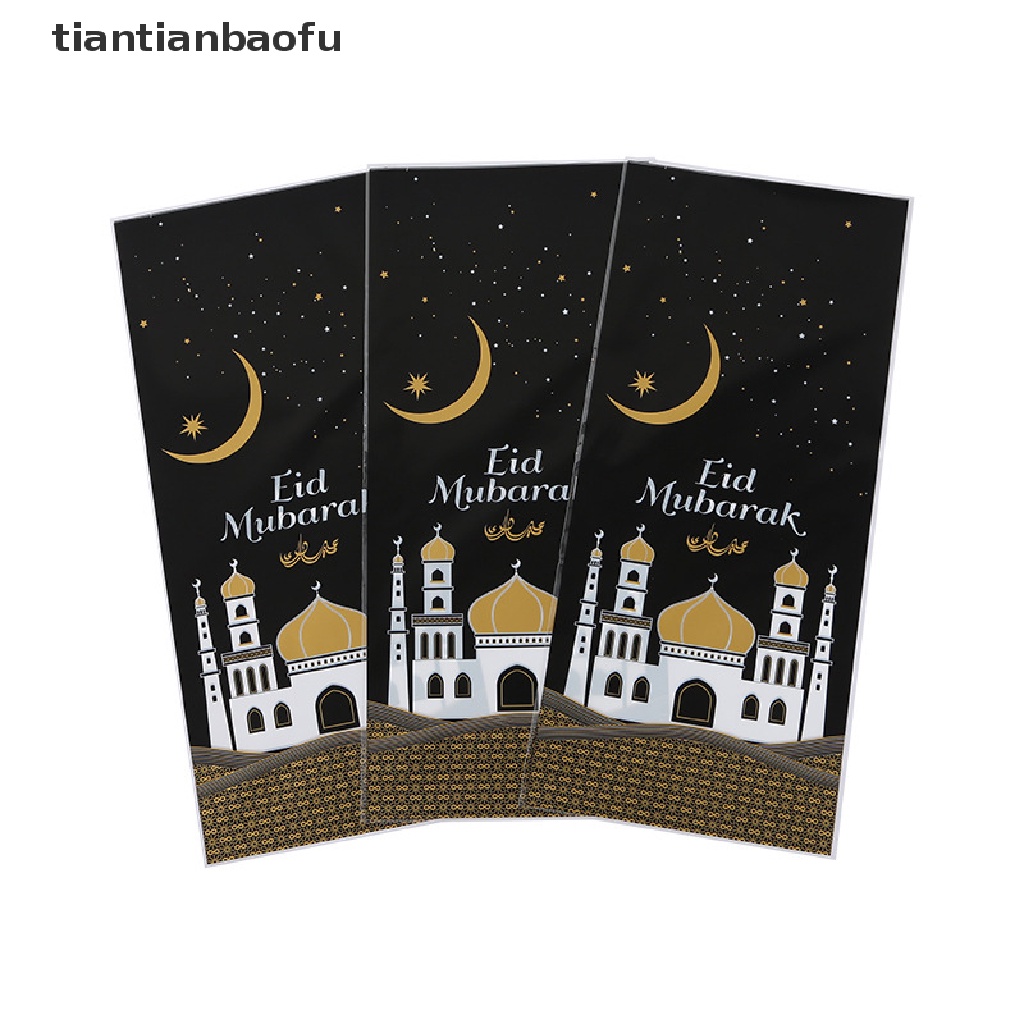 [tiantianbaofu] 50 Pcs Eid Mubarak Hadiah Tas Plastik OPP Permen Cookie Bag Perlengkapan Pesta Muslim Butik