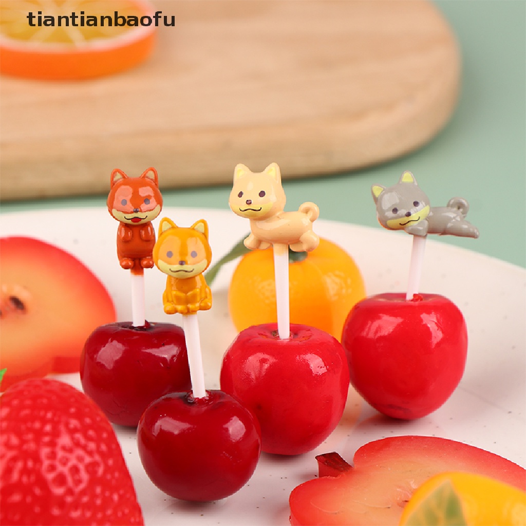 [tiantianbaofu] 4/8pcs Garpu Buah Kartun Hewan Snack Dessert Kue Animal Decor Food Picks Butik