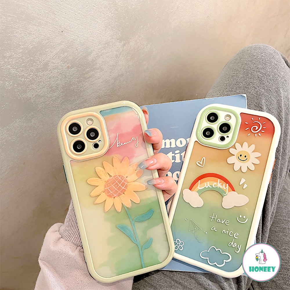 Casing Motif Bunga Matahari Untuk Iphone14 13 11 12 Pro Max Rainbow Cover Cases Untuk IPhone X XR XS Max14 Plus Shockproof Back Cover Shell