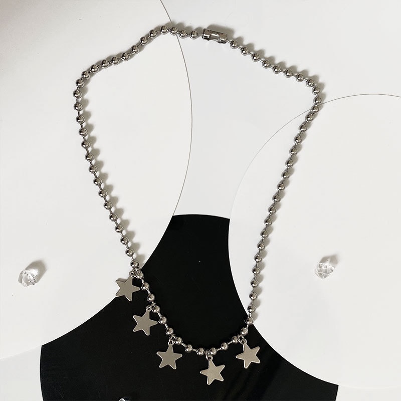 Manis Keren Gaya Kalung Liontin Kalung Fashion Perhiasan Manik-Manik Bulat Besar Pentagram Kalung Perak Bulat Ringan Strand Perempuan Retro Harajuku Y2k Aksesoris