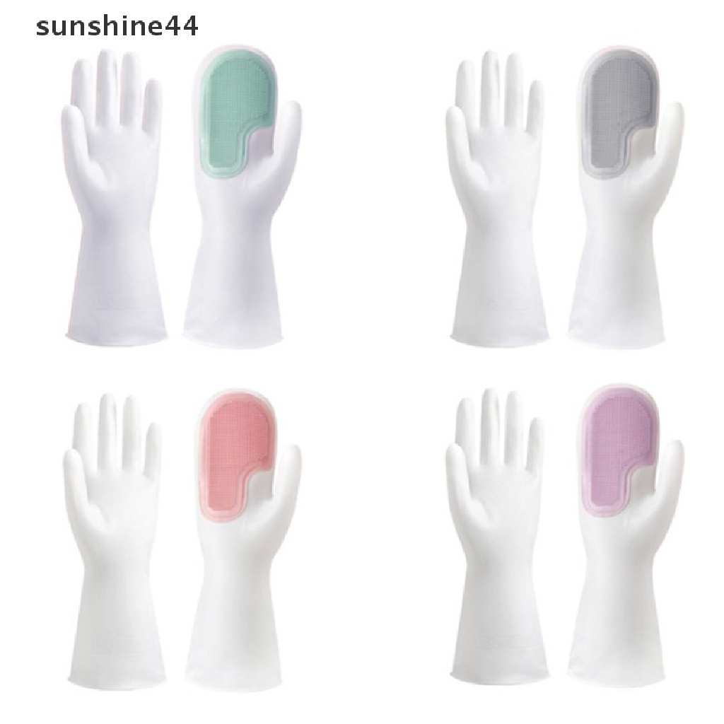 Sunshine1/2pcs Sarung Tangan Cuci Piring PVC Anti Air Pembersih Dapur Cuci Rumah Tangga ID