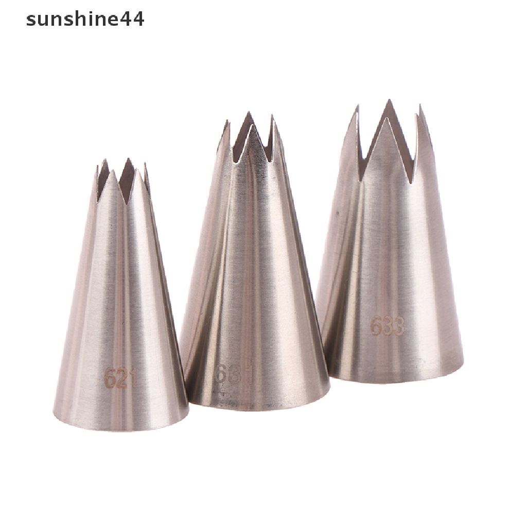 Sunshine 3Pcs Tips Piping Kue Stainless Steel Kue Cookies Icing Piping Pastry Nozel ID