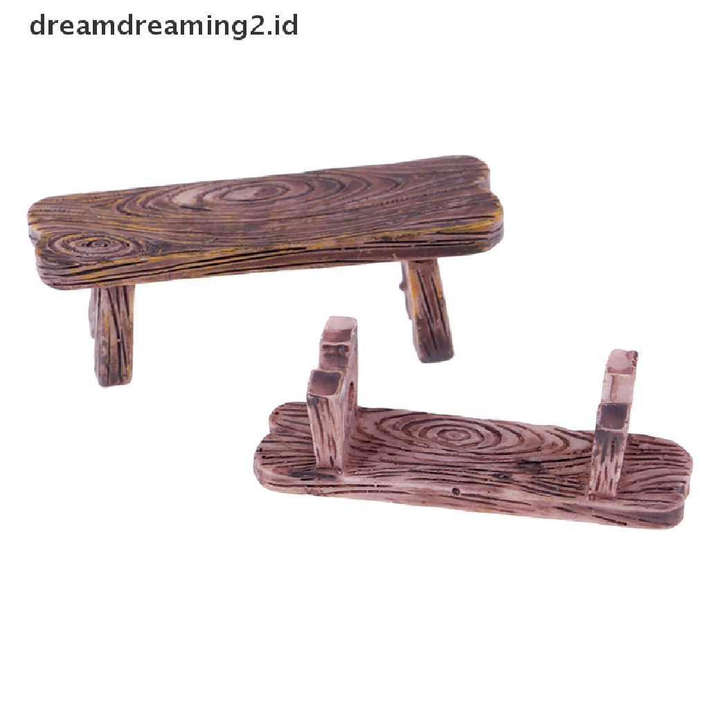 (hot) 2pcs Patung Ornamen Rumah Bangku Kayu Mini DIY Aquarium/Dekorasi Rumah Boneka//