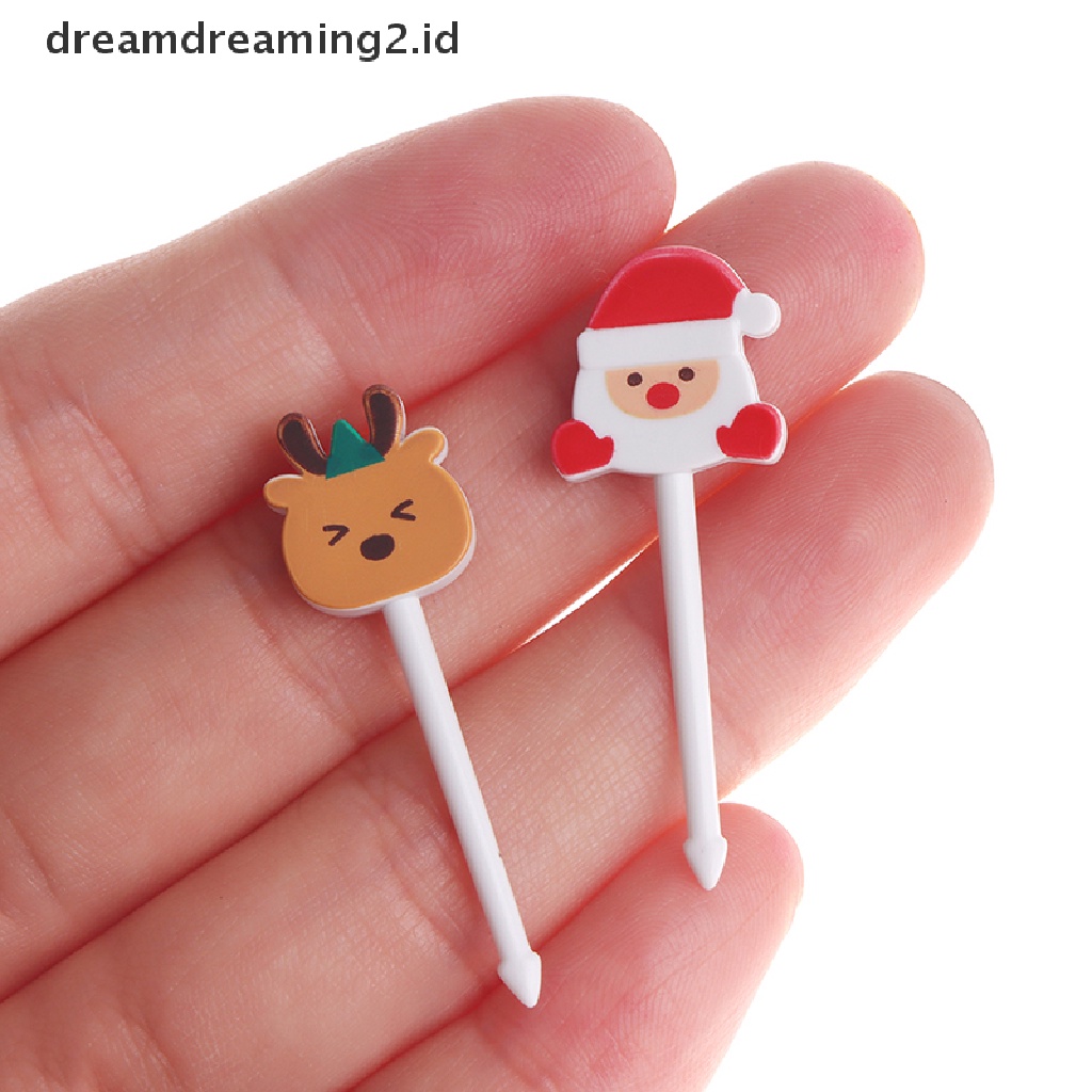 (hot) Merry Christmas Fruit Fork Kid Kue Buah Tusuk Gigi Bento Lunch Bento Pesta//