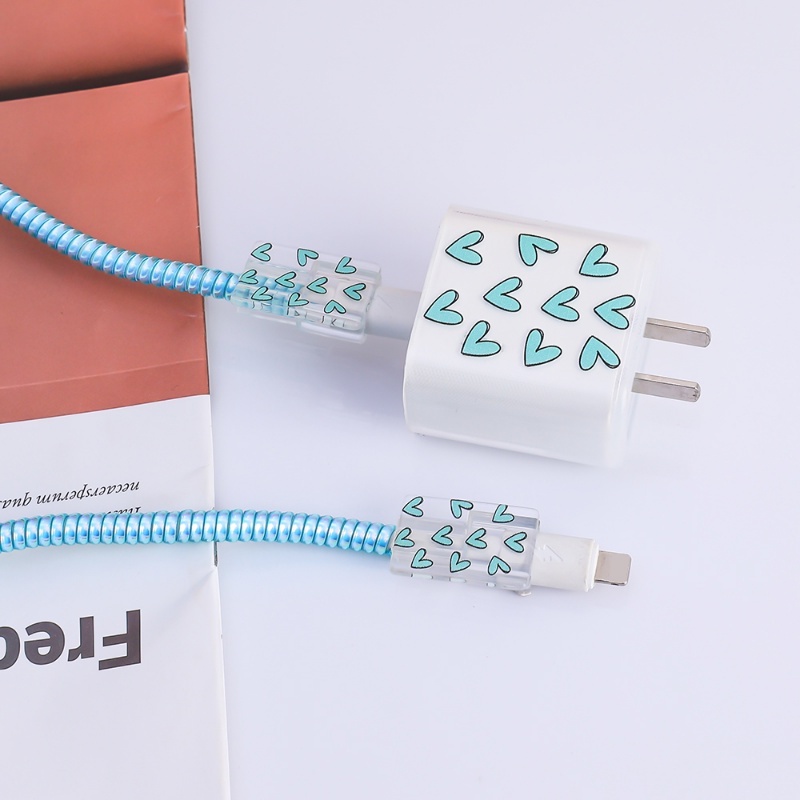 Cinta Hati Tahan Lama Lembut TPU Tahan Debu Winder Cord Case Lucu Girly INS Kabel Pengisian Pelindung Kepala Kompatibel Untuk Apple 18W/20W Fast Charger