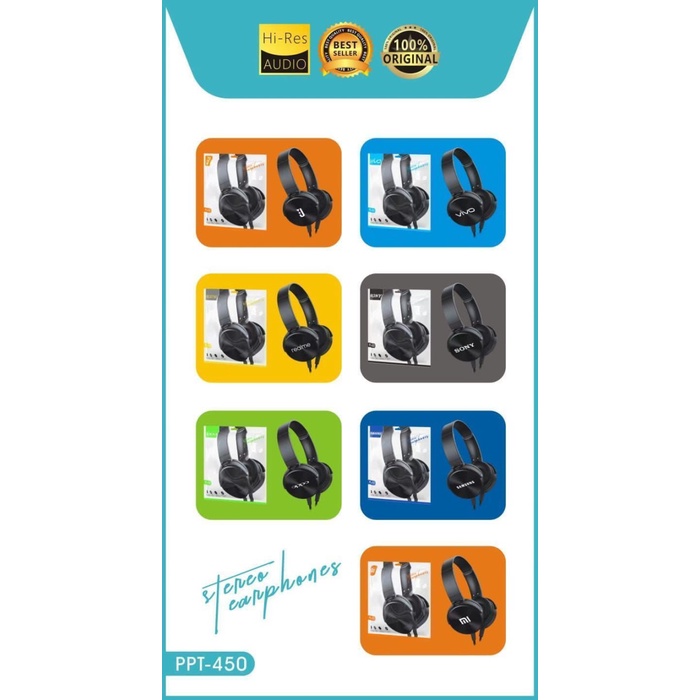 Headphone PPT-450 Headset Kabel Bando Pack Plastik Extra Bass Type L Jack 3.5mm Earphone