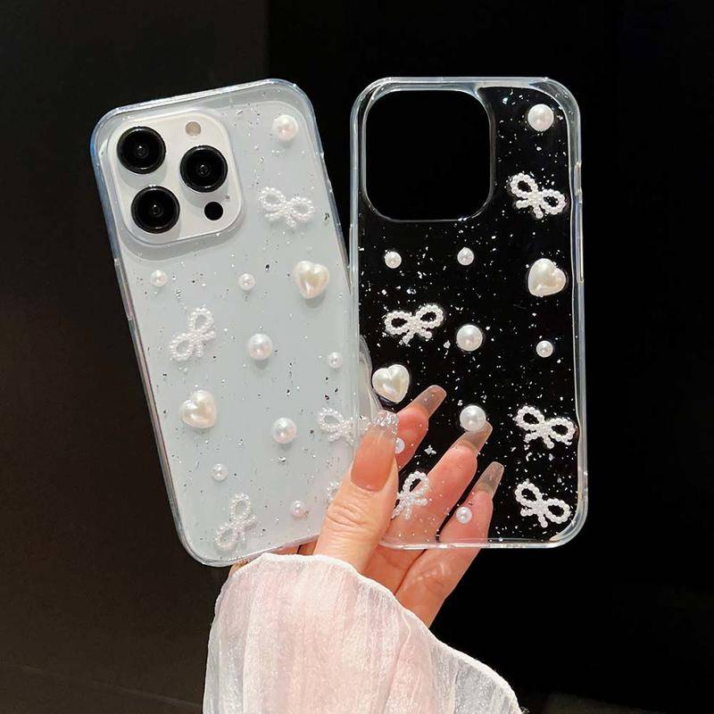 Casing Simpul Kupu-Kupu Manik Epoxy 3D Untuk iPhone 14 13 12 11 Pro MAX Plus Mini Bening Lembut TPU Cover Skin Untuk iPhone X XS MAX XR 7 8 Plus SE 2022 2020 14Plus 13Mini 12Mini