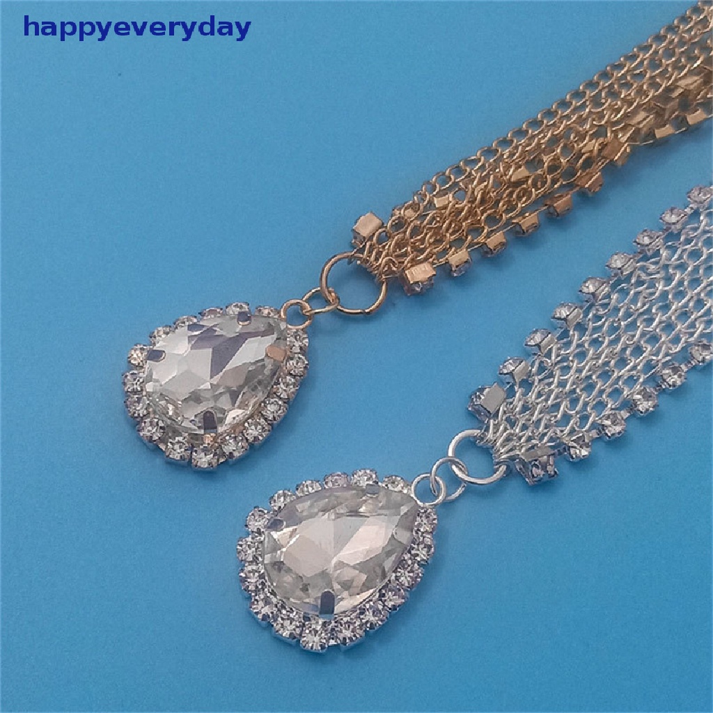 [happy] Kristal Dahi Kalung Wanita Kristal Rumbai Rambut Rantai Tiara Water Drop Hair [ID]