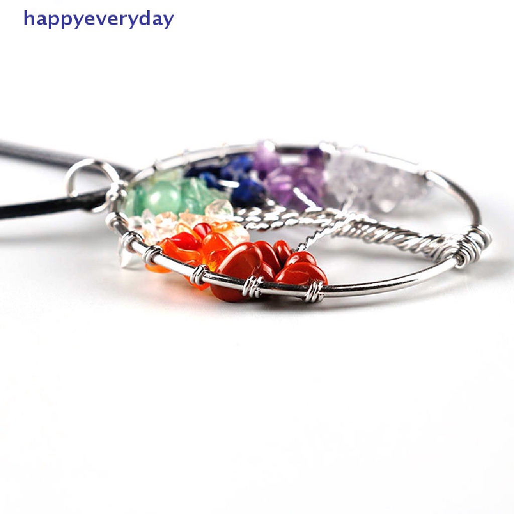 [happy] Kalung Liontin Pohon Kehidupan Panas Natural Crystal Gemstone 7 Chakra Healing [ID]