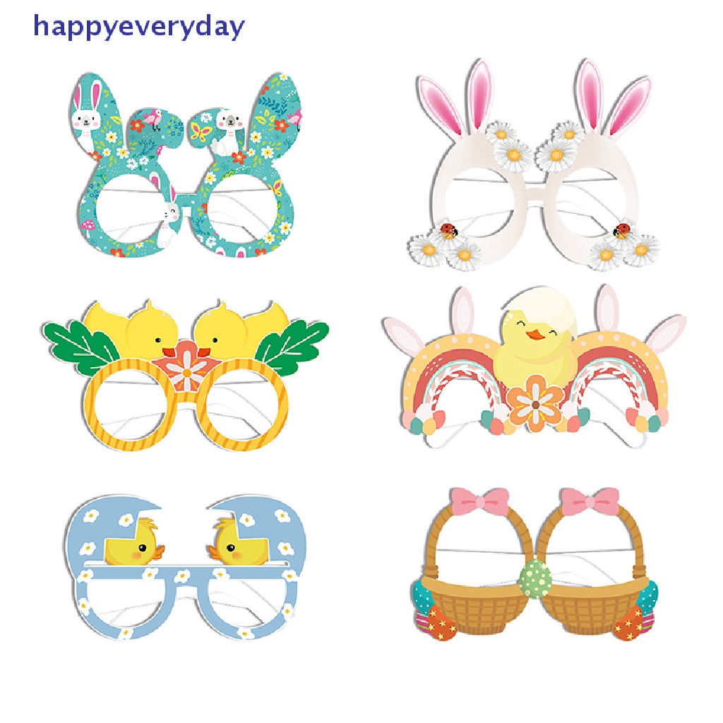 [happy] 6pcs/pack Easter Fun Glasses Frame Dekorasi Pesta Paskah Gelas Kertas [ID]