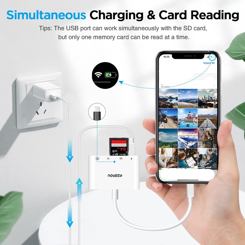 Ugreen 4in1 SD TF Memory Card OTG Adapter 8Pin Ke SD TF UBS Card Reader PD Charging Converter Untuk Kamera iphone