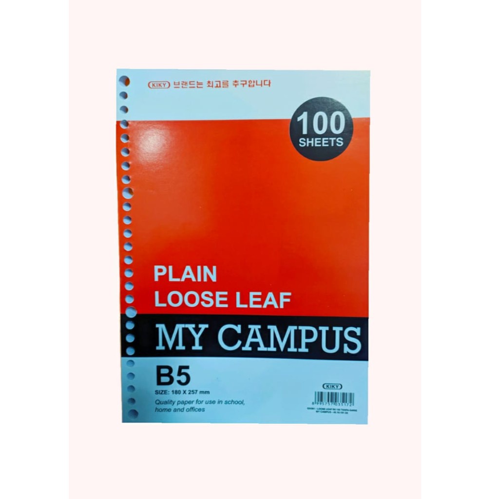 

LOOSE LEAF B5 / LOOSE LEAF PLAIN / ISI BINDER TIDAK BERGARIS / KIKY LOOSE LEAF POLOS B5 100SH CAMPUS